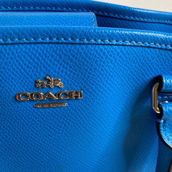 Womens Coach Margo Leather Satchel Carry All Bag Bright Blue 8 x 14 x 6" - Picture 3 of 10